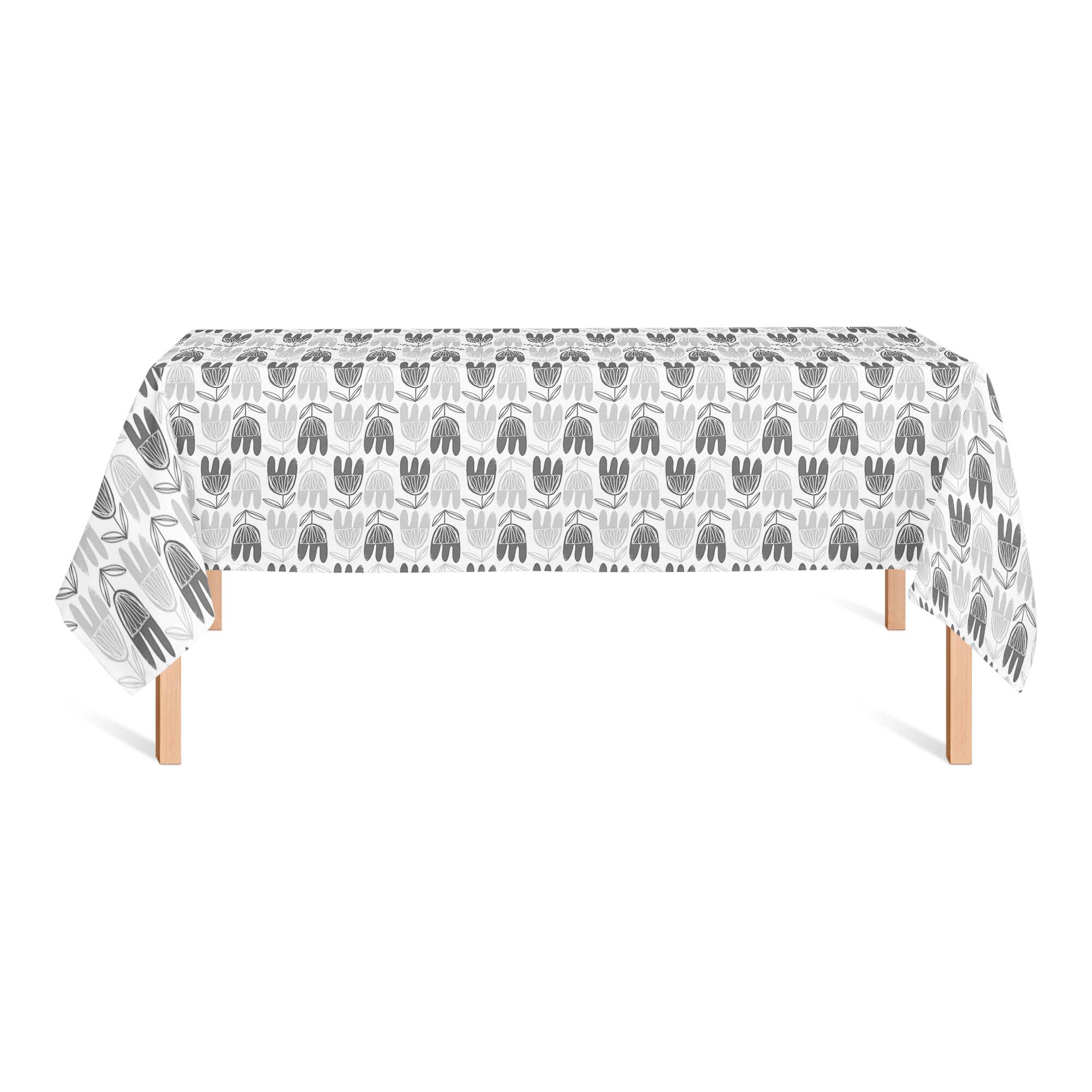 Mid Mod Gray Florals Tablecloth